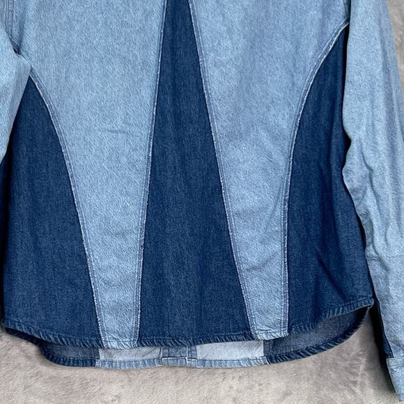 Vtg 90s Adobe Rose Jean Shirt Western Aztec Boho Colorblock Studs Snap Size XL - Picture 9 of 13